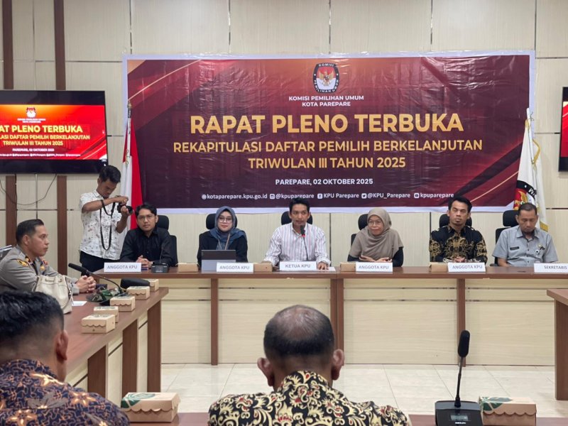 KPU Parepare Gelar Rapat Pleno Terbuka Rekapitulasi DPB Triwulan III Tahun 2025